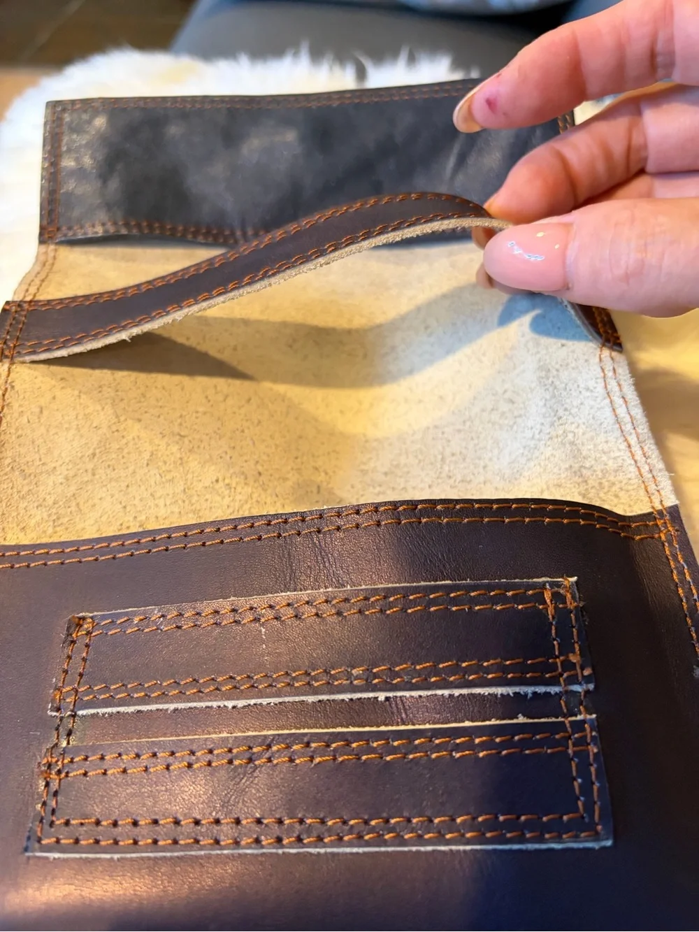 Leather Wrap Wallet Organizer in Dark Brown
